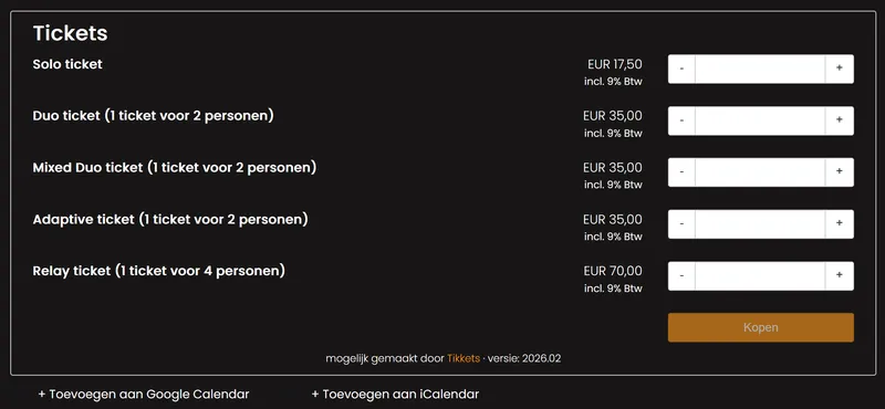 Beheerscherm met verschillende ticketsoorten per voorstelling
