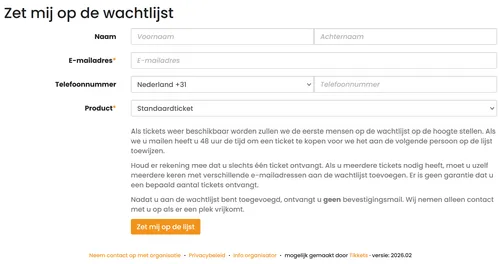 Wachtlijstformulier bij een uitverkochte voorstelling
